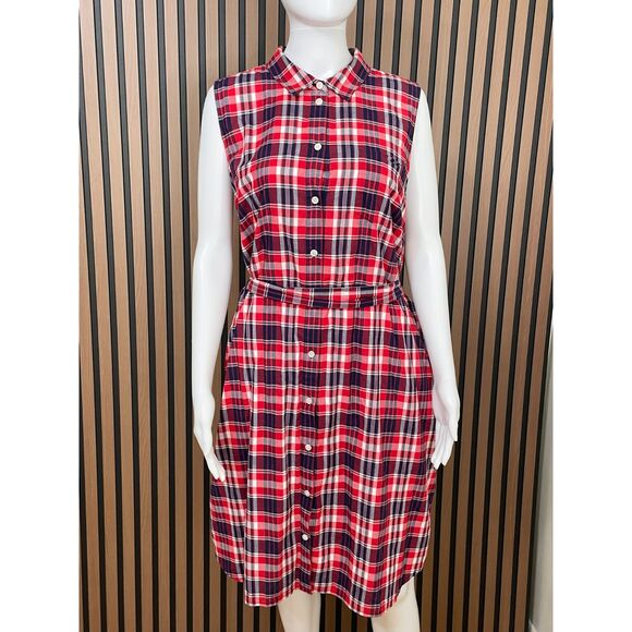 J. Crew Women's 18 Red Dress Cotton Mini Shirt Belted Tartan Plaid Lined Preppy - Picture 1 of 10